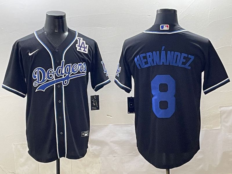 Men Los Angeles Dodgers 8 Hernandez Black blue Three generations Nike 2025 MLB Jersey style 12